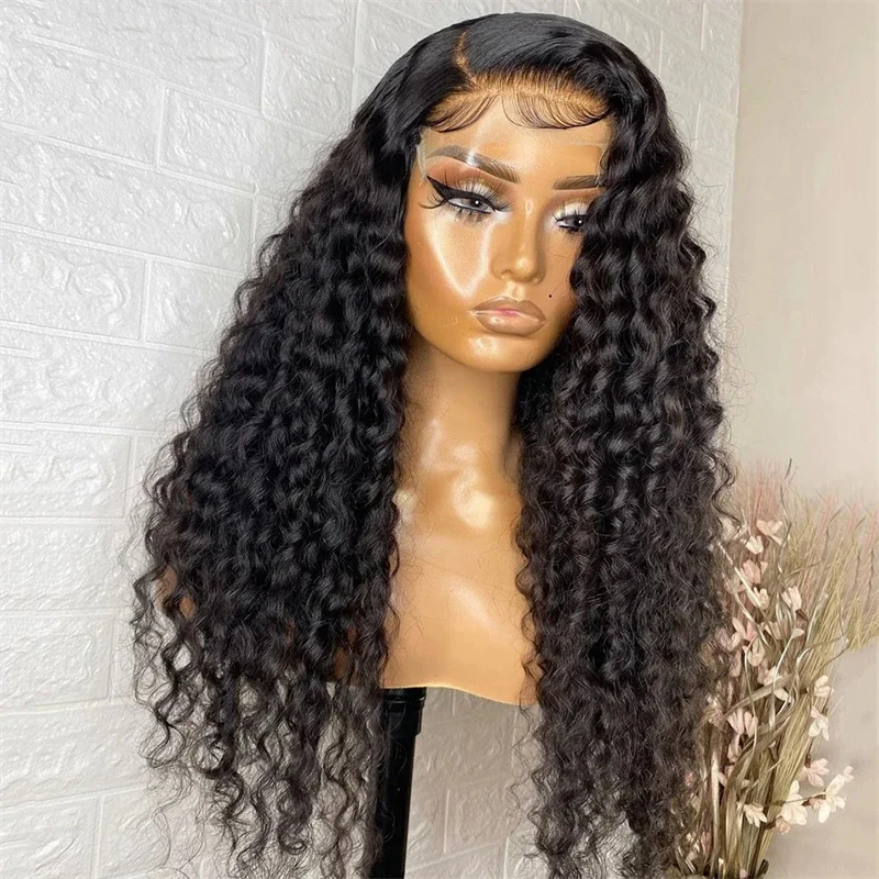 

Middle Part Preplucked Glueless 26" 180%Density Long Black Kinky Curly Lace Front Wigs For Women Baby Hair Heat Resistant Daily