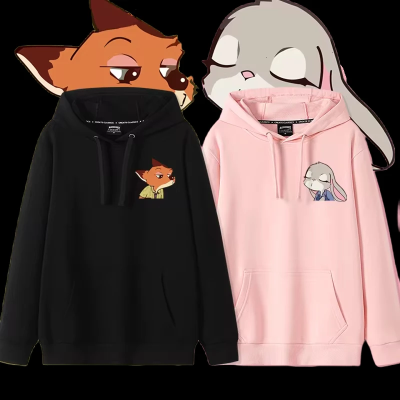 Zootopia Anime Christmas Pajamas Family Loose Trendy Round Neck Hoodie Nick Judy Couple Hoodie Couple Sports Top Hoodie