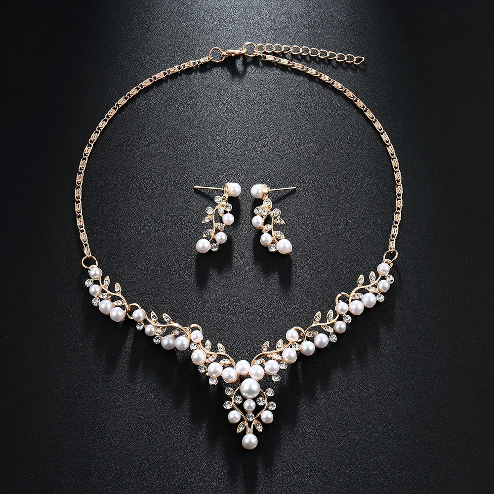 Elegant Vintage Simulated Pearl Jewelry Sets for Women 2022 Fashion Statement Necklace and Earring Set Wedding Party Accessories