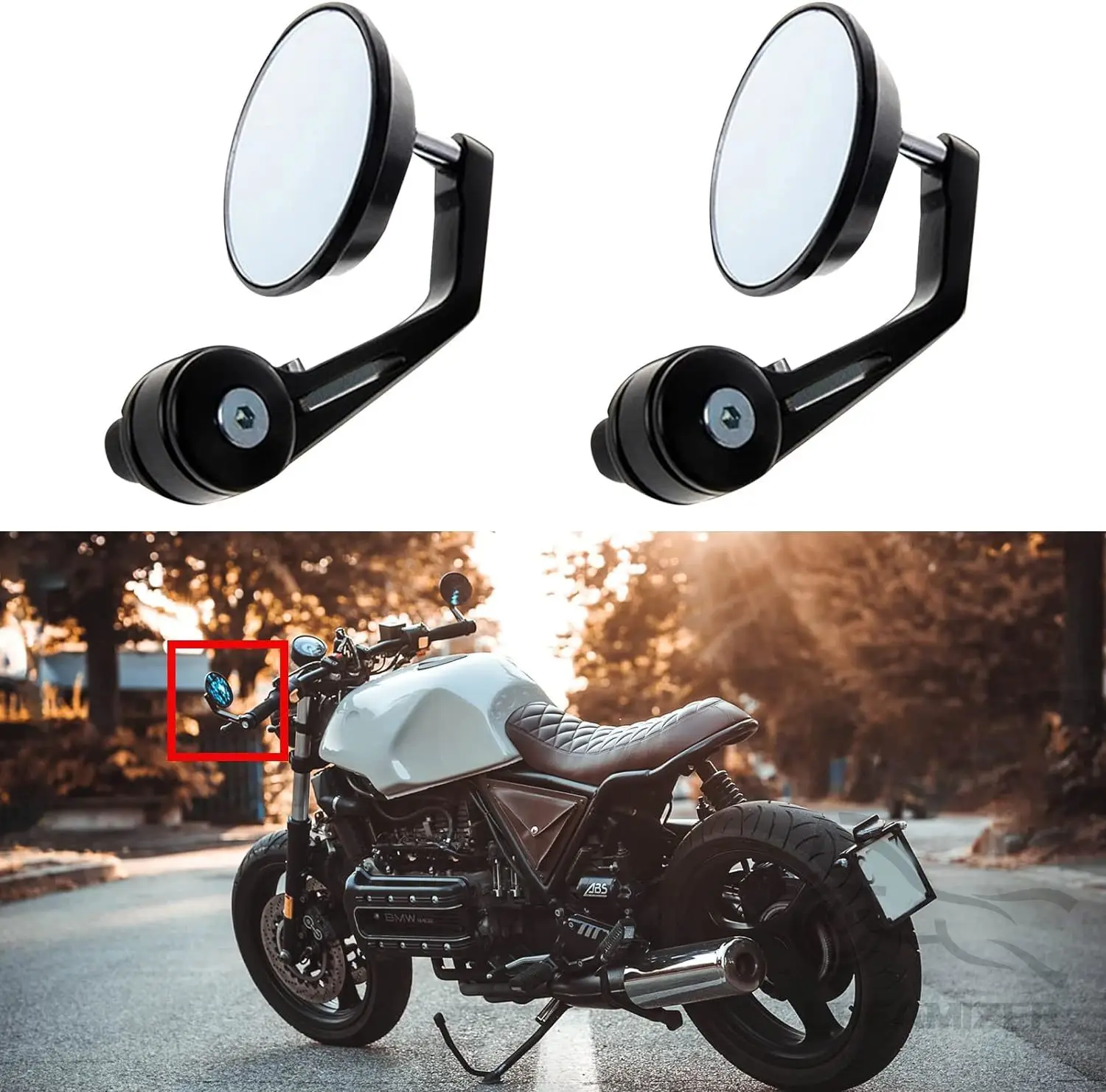 Universal 7/8'' 22mm Motorrad Seite Spiegel Lenker End Spiegel Runde Blaue Linse Runde Cafe Racer Retro Schwarz Motorrad spiegel