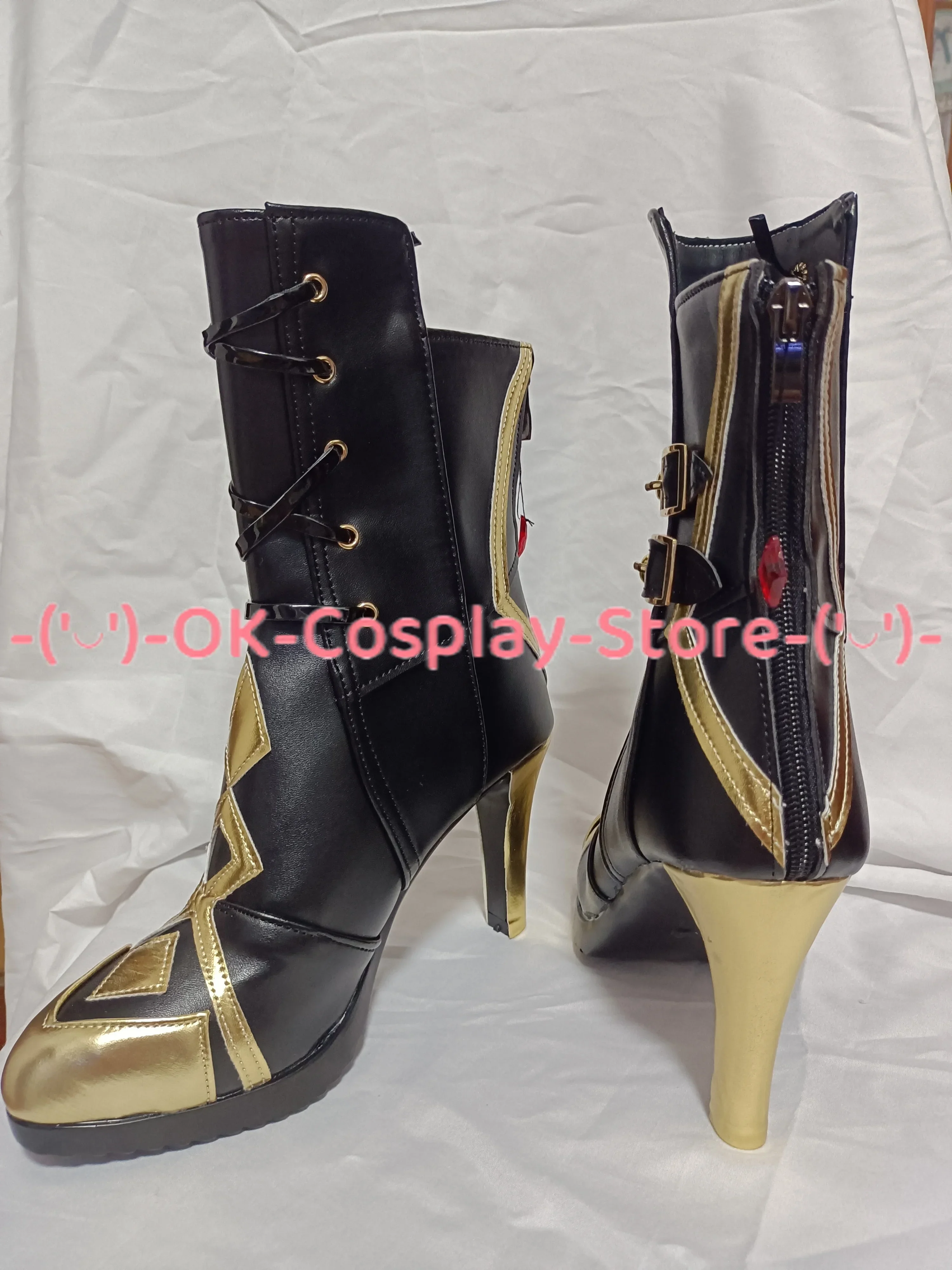 [حسب الطلب] أحذية Arlecchino التأثيرية لعبة Genshin Impact Fatui Harbinger Fontaine أنيمي لعب الأدوار الدعائم أحذية جلدية PU للحفلات