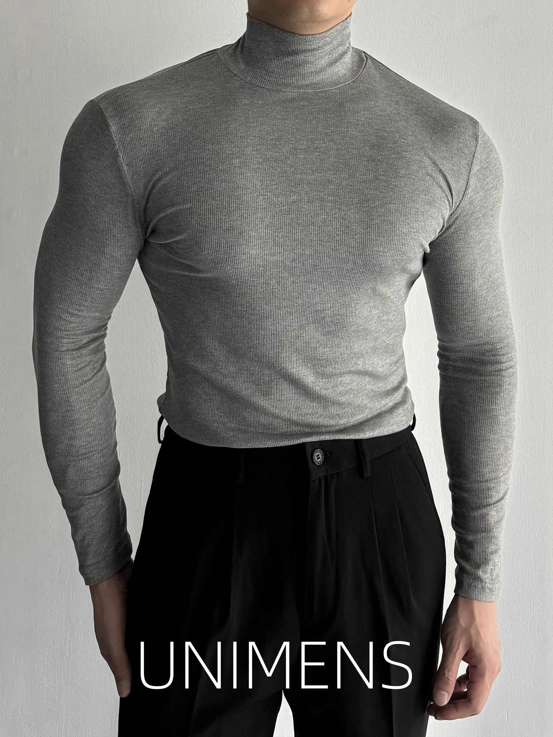 

Мужская футболка с высоким воротом, облегающая, для фитнеса, стройнящая, повседневная, однотонная, базовая, высокоэластичная, дышащая