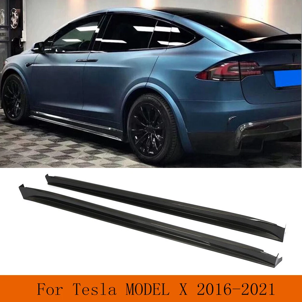 Side Skirts Extension Lips Aprons for Tesla Model X Sedan 4 Door P90D 90D P100D 75D 2016-2021 Real Carbon Fiber Extensions