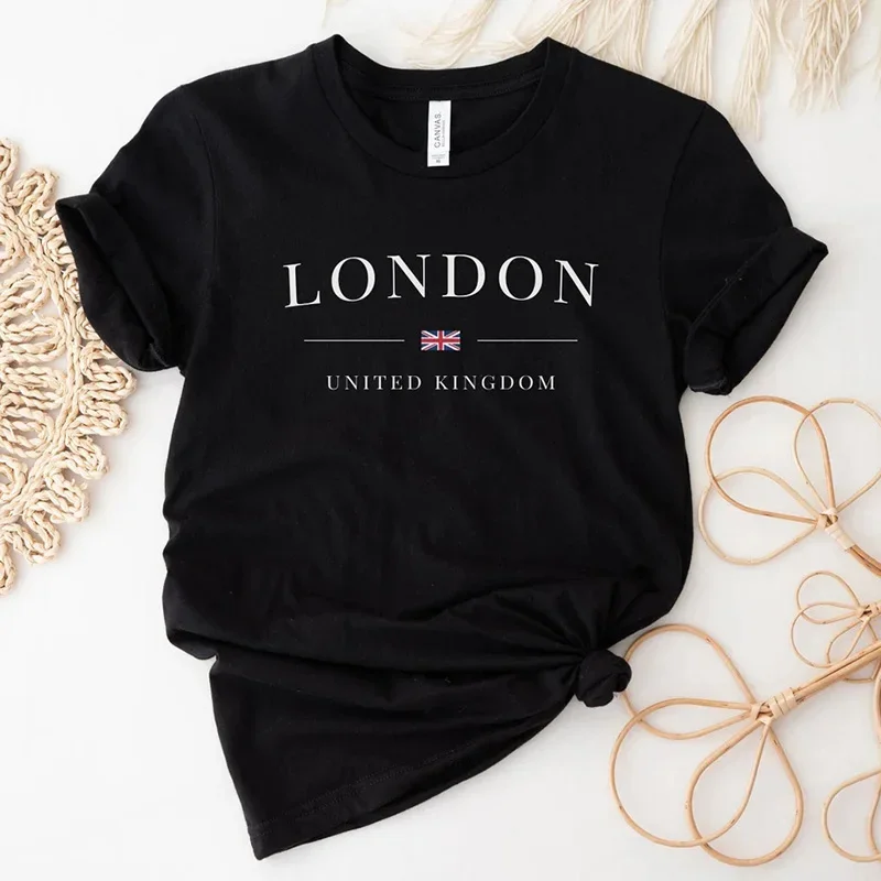 Women\'s Summer London Letters Print Y2k T-shirt Ladies Short Sleeved Luxury Tees Designer Clothing Loose Pure Cotton Soft Tops