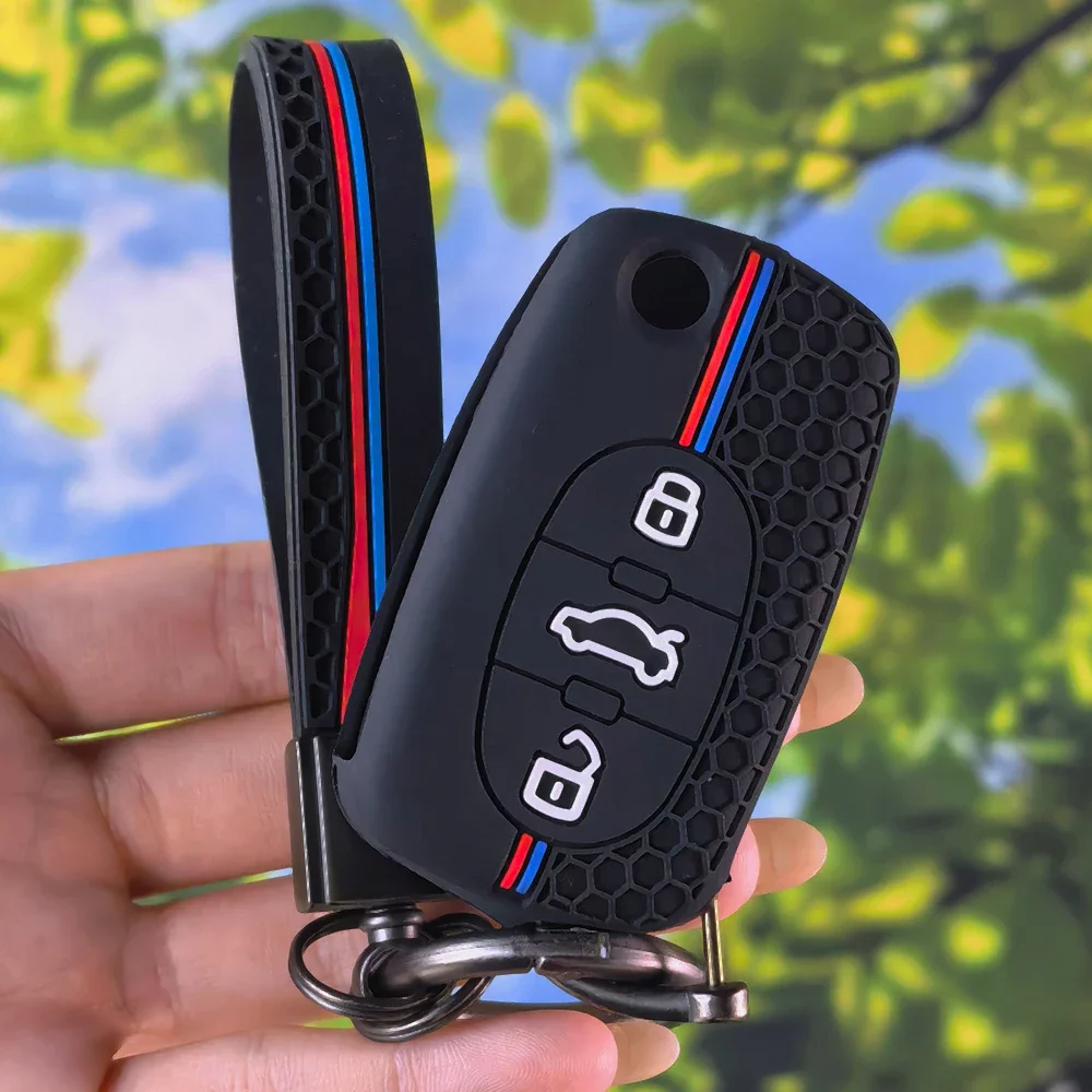 Soft Honeycomb Pattern Silicone Folding Key Shell With Keychain For Audi A1 B6 A6 C5 A4 B5 TT 8N A2 A3 Car Remote Fob Cover