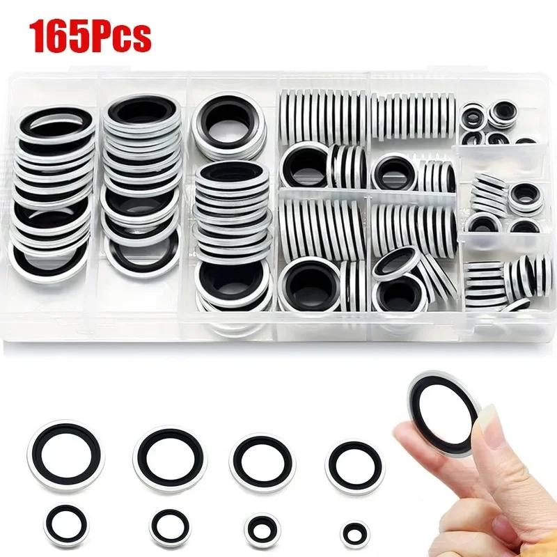 

165Pcs Bonded Dowty Washers M6-M24 Kit Bonded Seals With Nitrile Rubber for Sump Plugs Oil Flat Seal Ring Gasket Rondelle Set