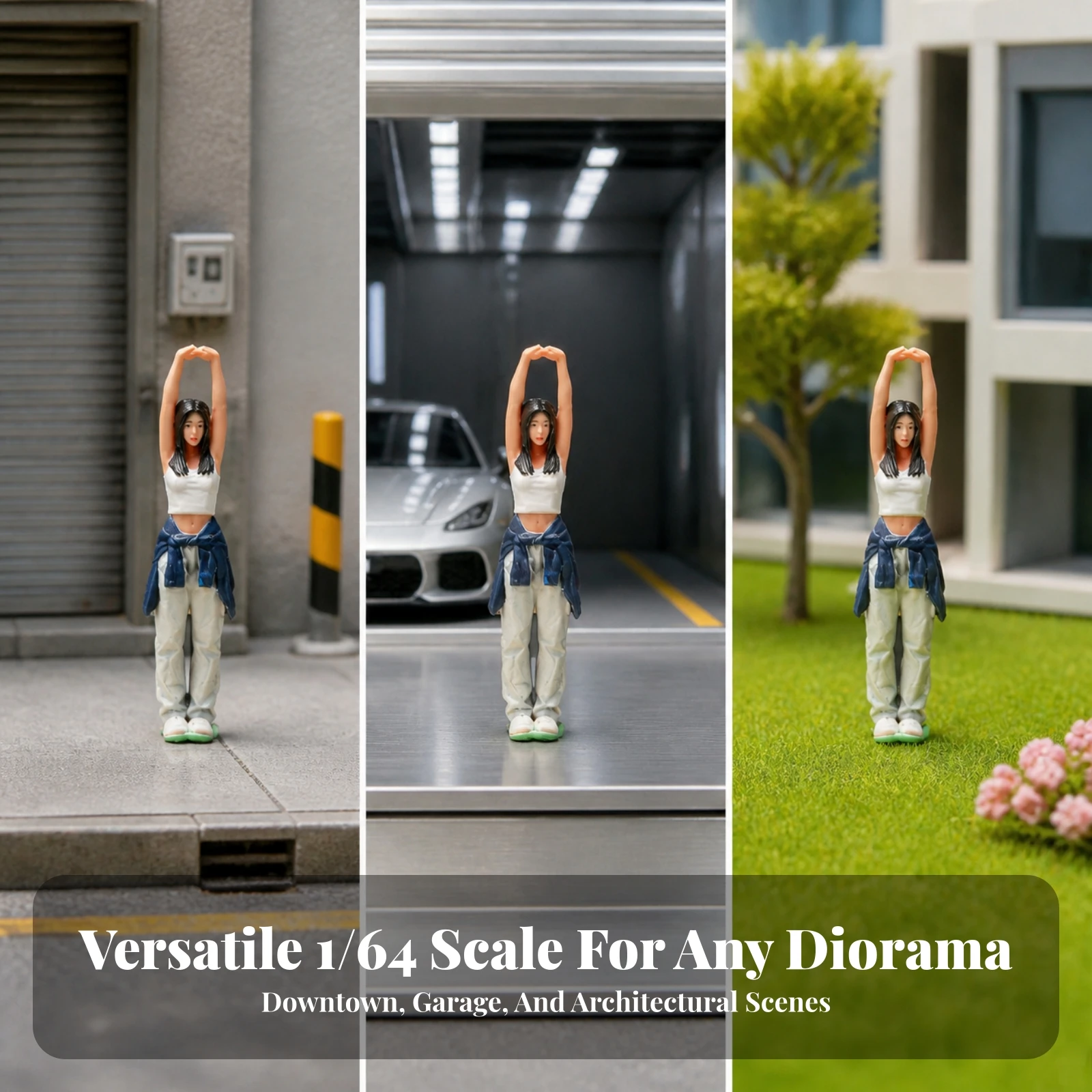 Stretching Pose Miniature Woman Realistic 1/64 Scale Female Figure Painted Resin Character with Protective Coating Finish