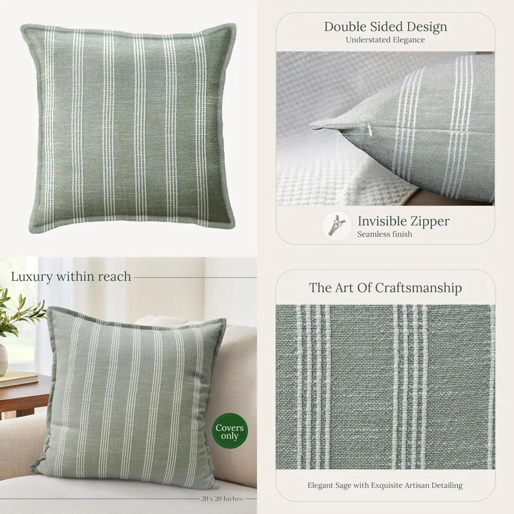 

Luxury Handwoven 20x20 Cotton Pillow Covers, Zipper Closure, Elegant Decor, No Insert