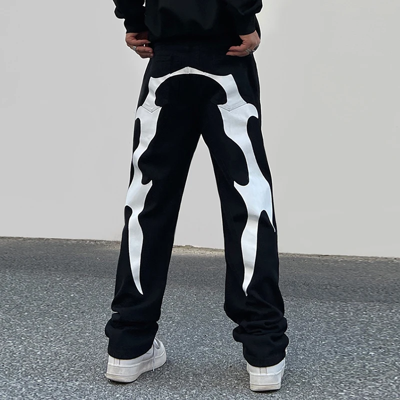 

Hip Hop Retro Letter Embroidery Patchwork Casual Baggy Denim Pants Men's Harajuku Streetwear Straight Oversized Jeans Trousers