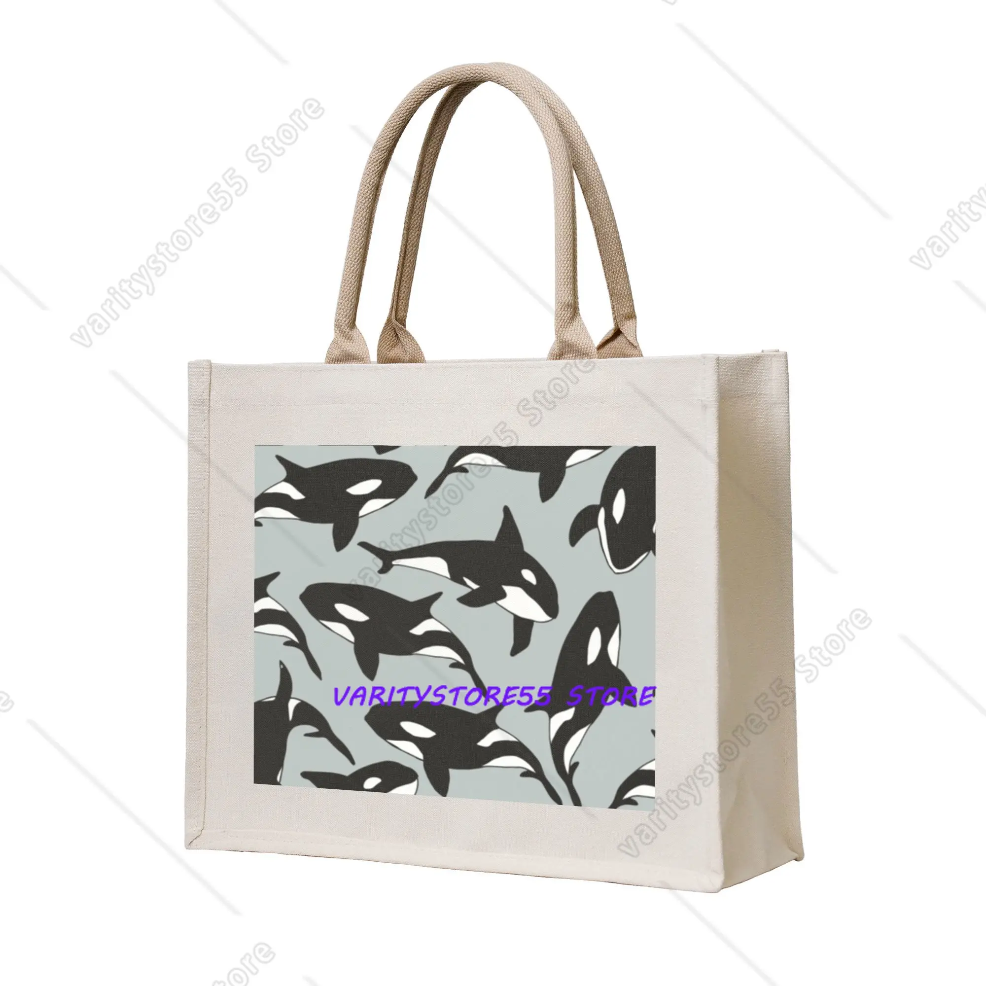 Recycling Orca Killer Whale Shopping Bag Women Tote Bag Portable Ocean Life Grocery Shopper Bags