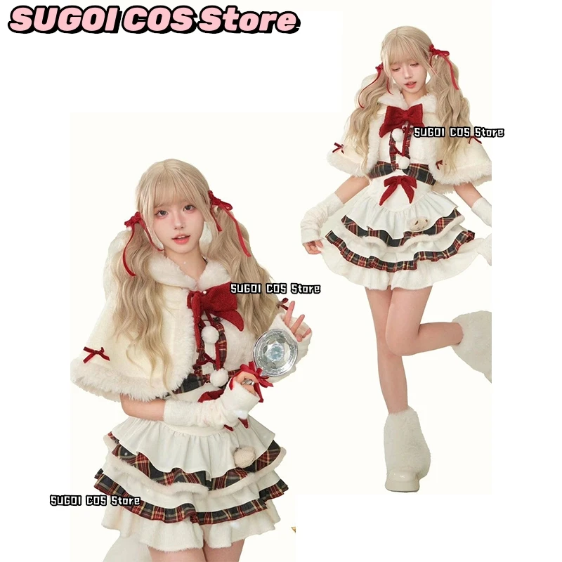 Inverno Y2K Kawaii Lolita Dress Costume Cosplay Donna Arco Scialle con cappuccio Giacche corte 2025 Natale Capodanno Abiti Abito