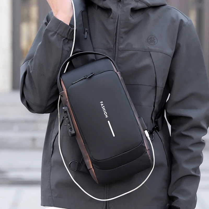 Men Fashion Travel Sport Running Sling Bag Male Multifunction Anti-theft USB Charging Password Lock For Riding Bike Chest Packs