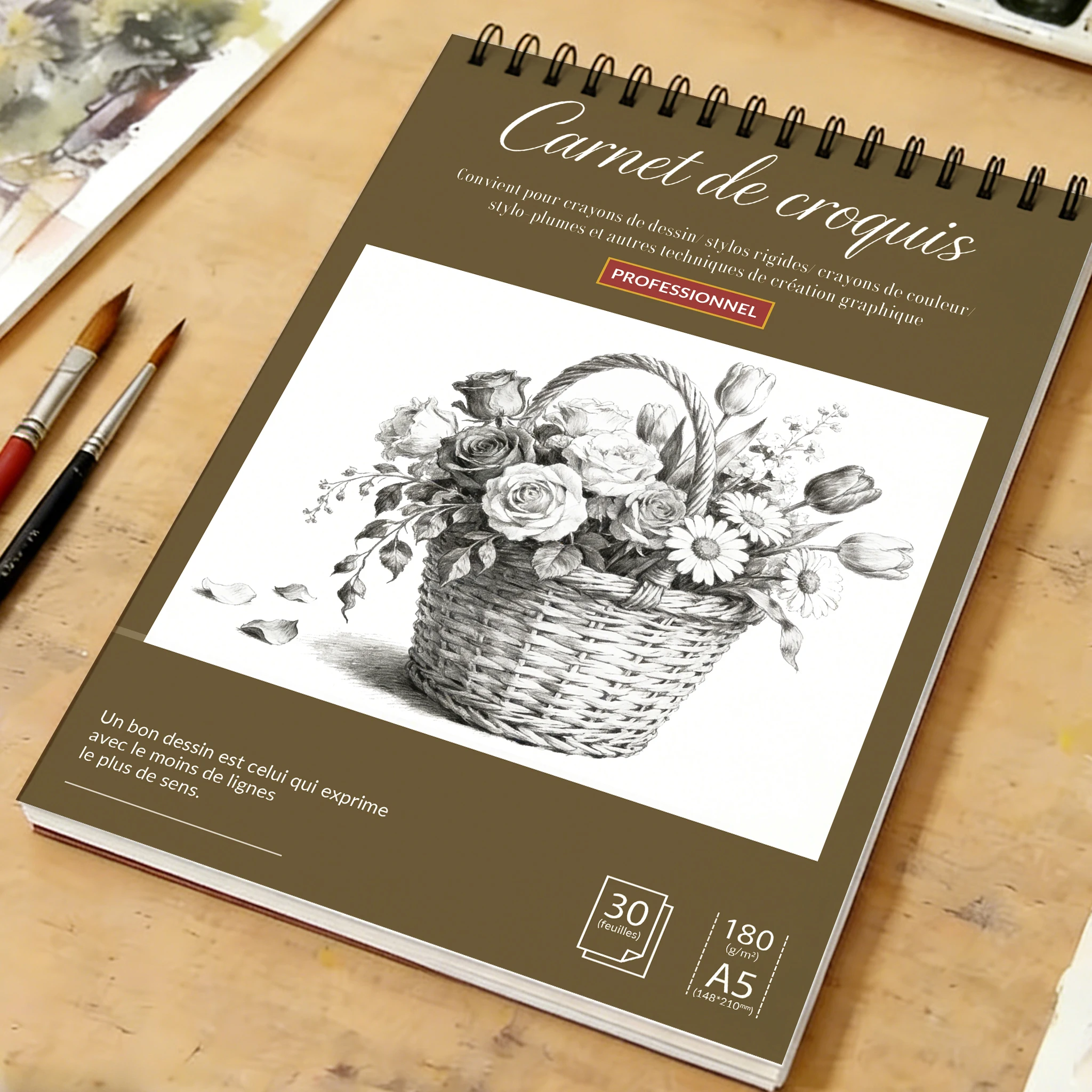 

Спиральный альбом для рисования и акварели формата А5, плотная бумага 180 г/м², 30 листов, обложка с цветочным узором, для карандашей, углей и акварели