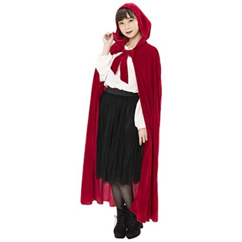 

Red Hooded Cape Vintage Mid-Length Performance Costume loween Adult Women's Traditional Stage Outfit Chinese Net Material