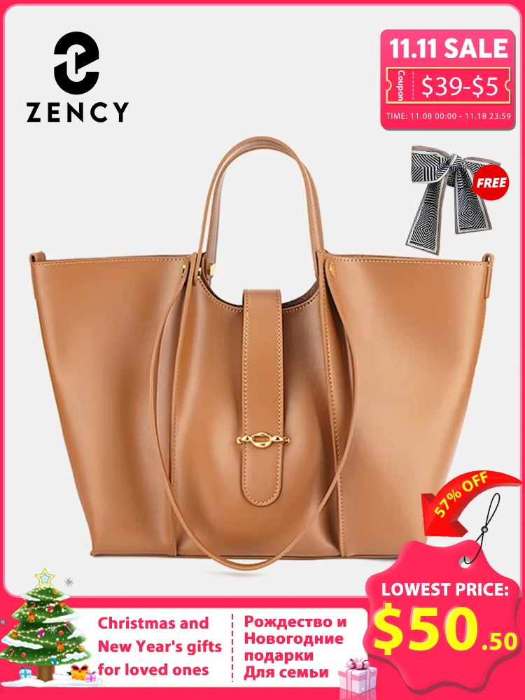 Zency Luxury Brand Soft Geniune Leather Female Handbag High Quality Vintage Tote Bag for Shopping Travel Big Purses