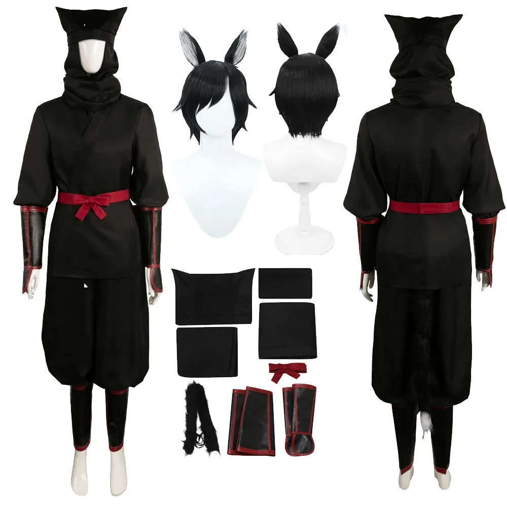 Izutsumi Cosplay Black Suit Wig Costume Outfits Top Pants Hat Scarf Tail Women Halloween Party Clothing