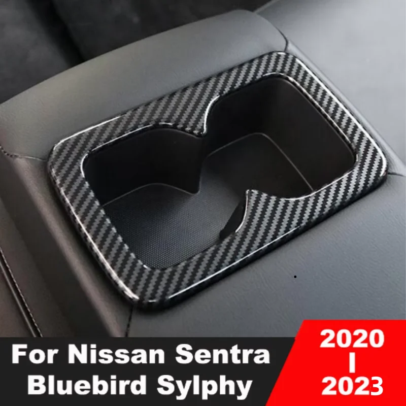 

For Nissan Sentra Bluebird Sylphy 2020-2022 2023 Black Car Rear Seat Water Cup Holder Frame Cover Trim Interior Accessories