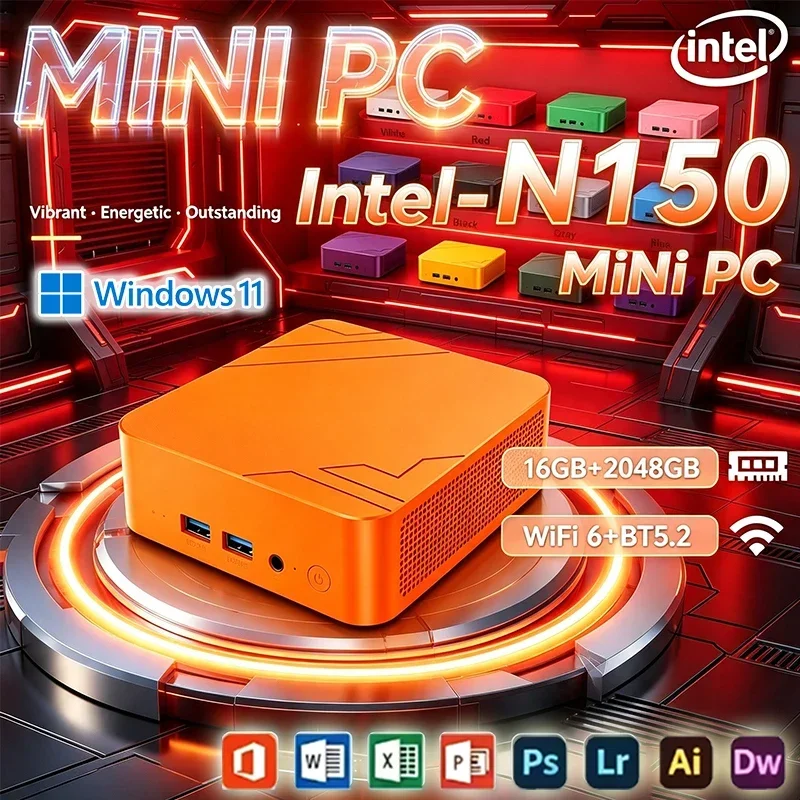 Intel N150 Mini PC Multifunctional Daily Notebook Gaming PC Compact Mini Laptop 16GB RAM 1024GB SSD Windows 11 HD WiFi6 BT5.2