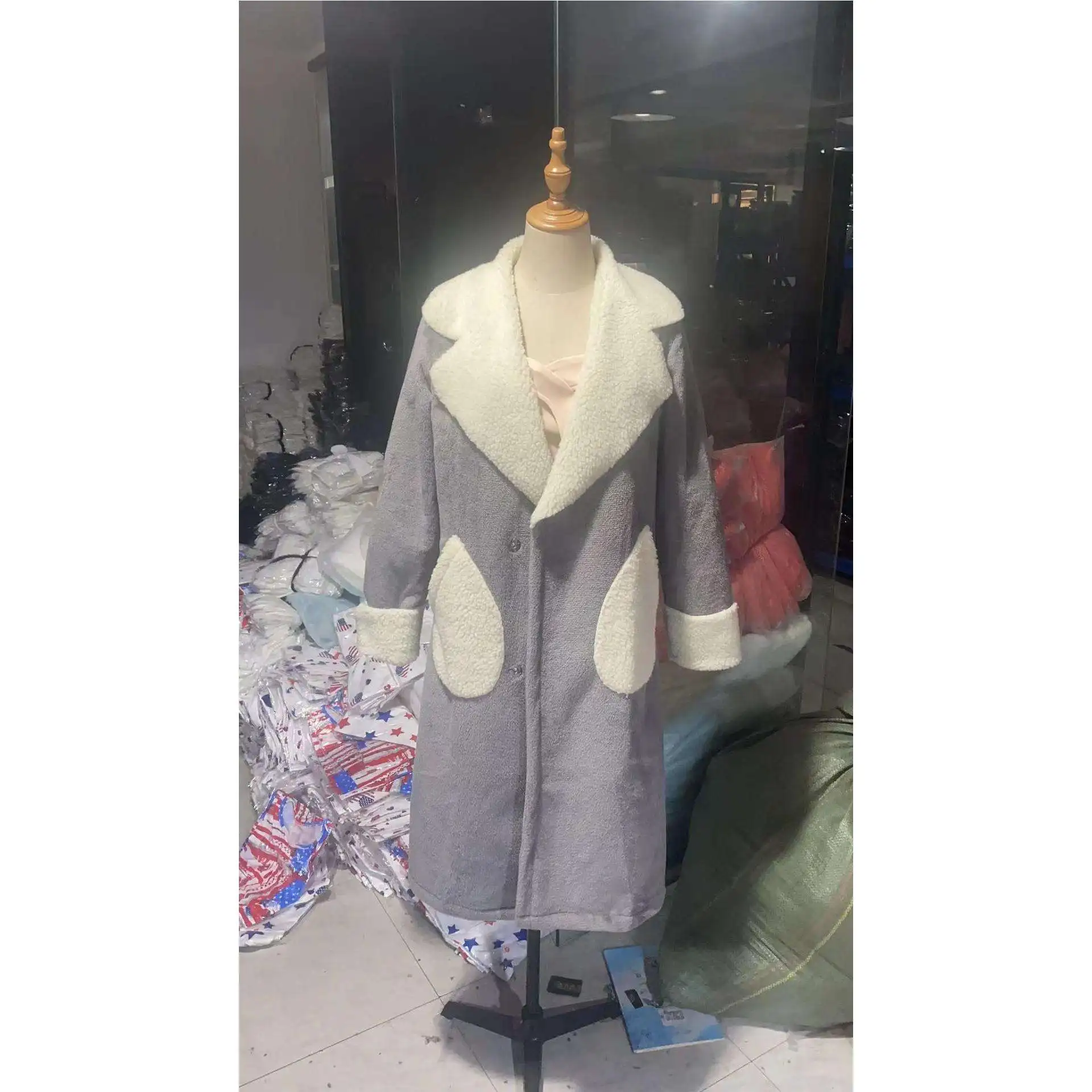 Abrigo Largo con Bolsillos y Solapa para Otoño e Invierno, Chaqueta de Piel de Cordero Sintética, Estilo Informal para Mujer,...