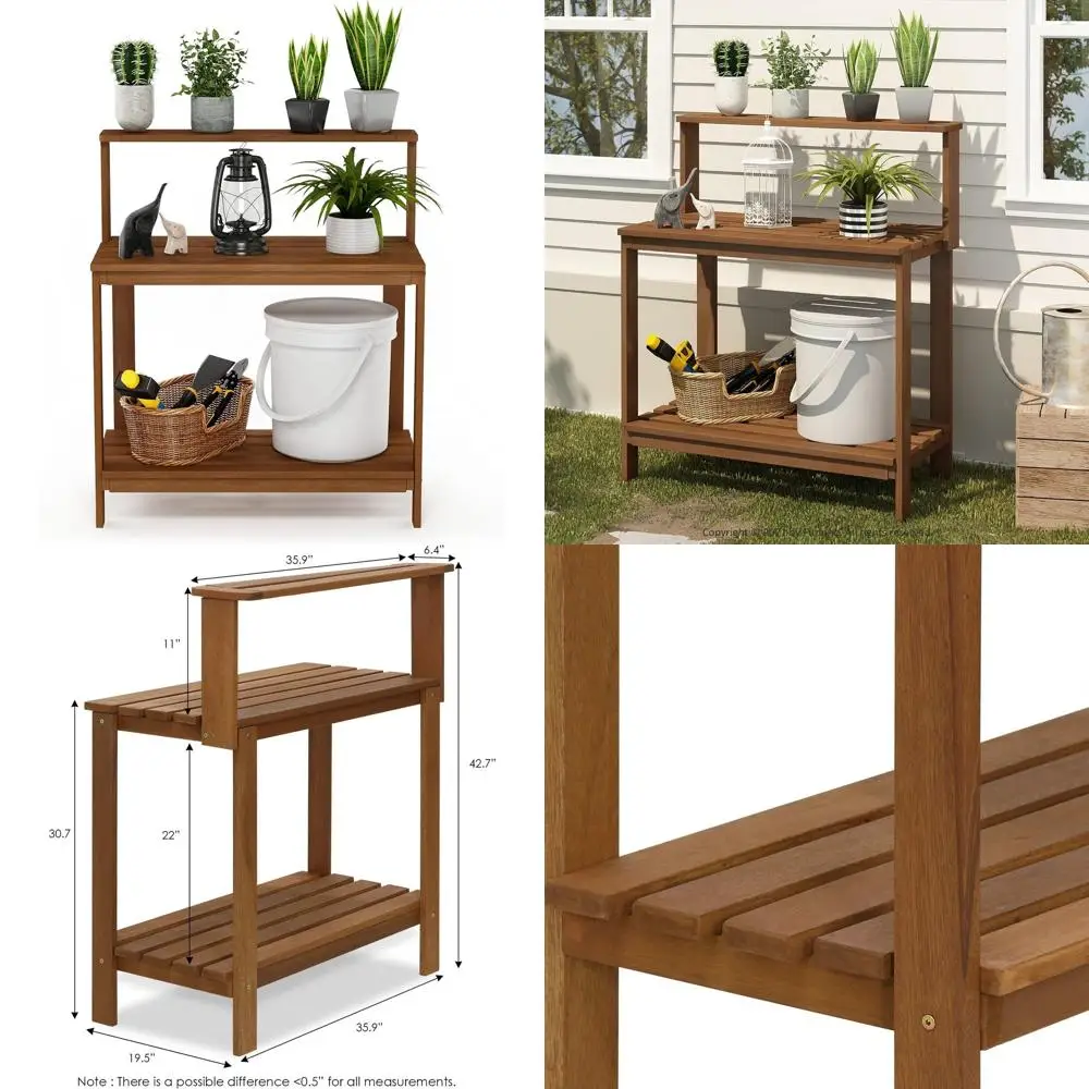 

Furinno Tioman Series Natural Hardwood Outdoor Patio Potting Bench, FG17478