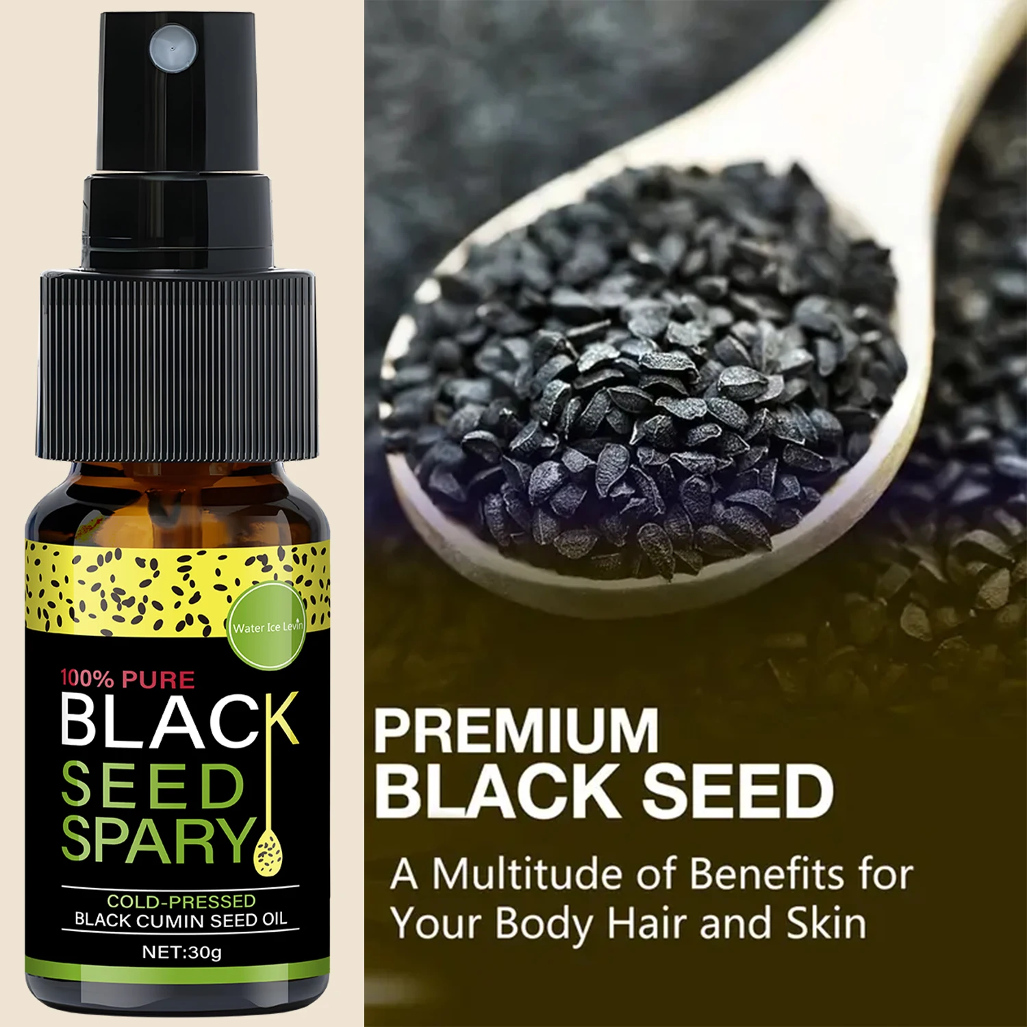 100% Pure Black Seed Oil Spray - Cold-Pressed Hair Treatment, Deep Nourishment, Frizz Control, Winter Shine Care view 3