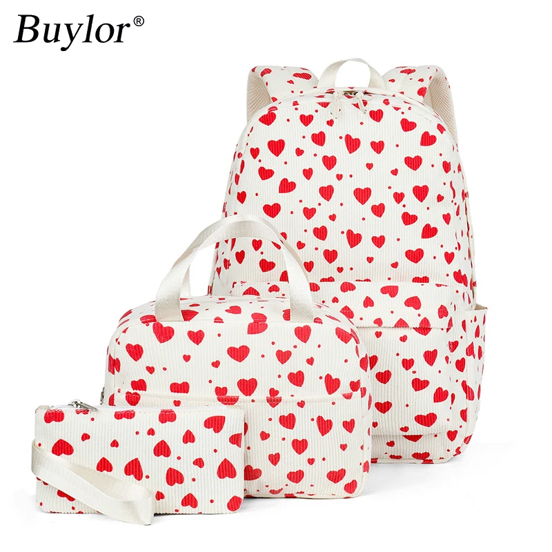 

Buylor 3 шт./компл. модный рюкзак с пеналом, сумка для обеда, портативный молодежный школьный рюкзак, вельветовая сумка для компьютера с принтом