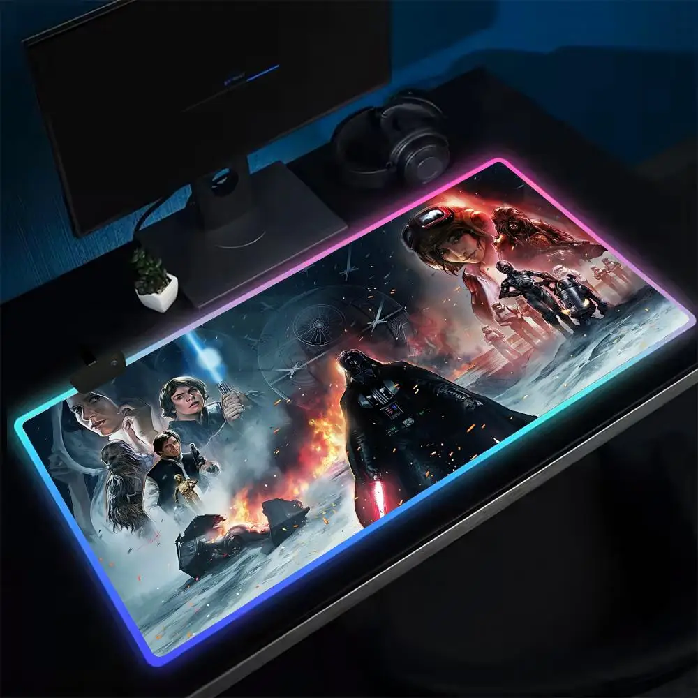 Shock-STAR-WARSES Mouse Pad Anime Gaming Mouse Pad LED Table Pads Backlit Rubber Desktop XXL Mousepad RGB Desk Mats