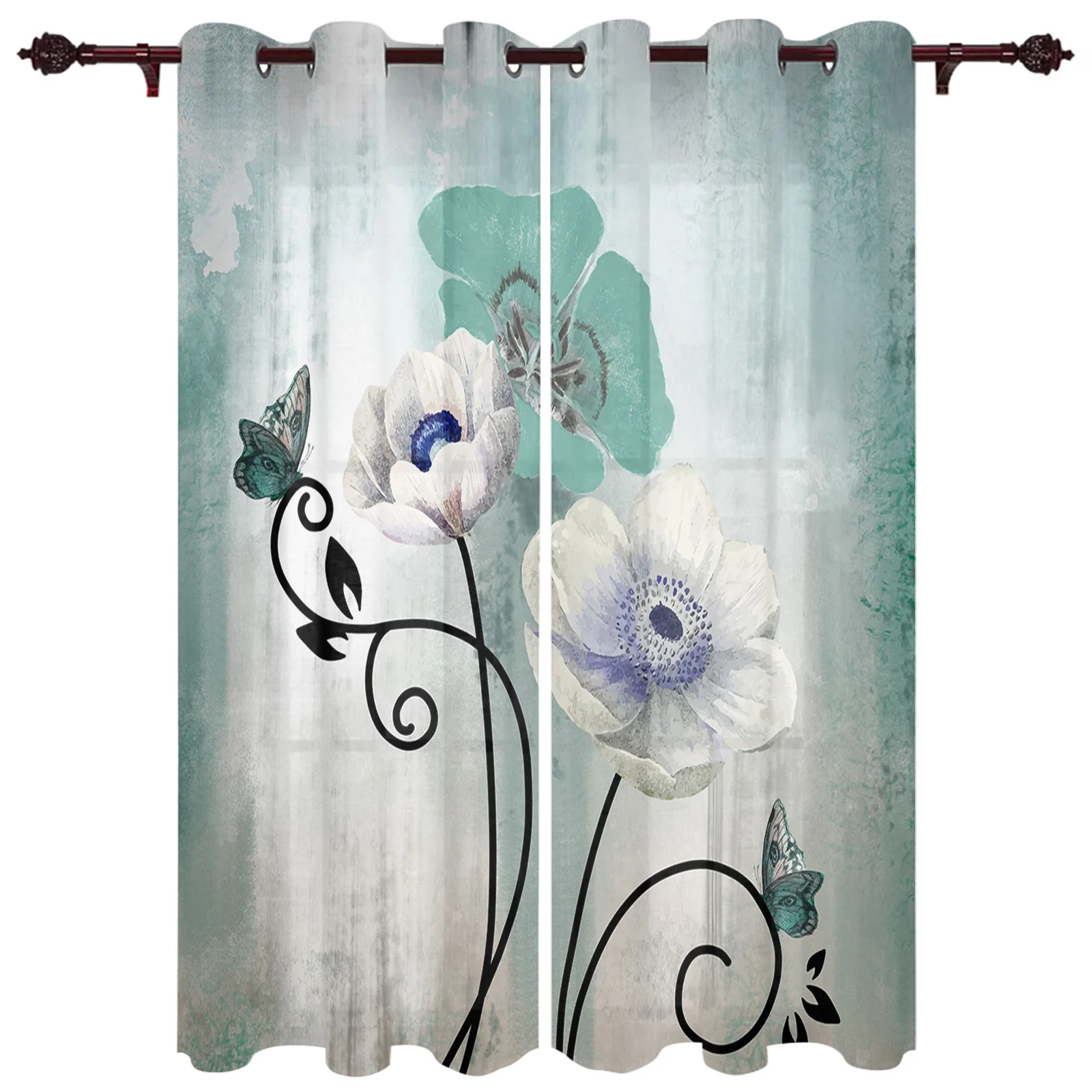 

Watercolor Flower Butterfly Window Curtains for Living Room Luxury Bedroom Curtains Coffee Kitchen Decor Drapes