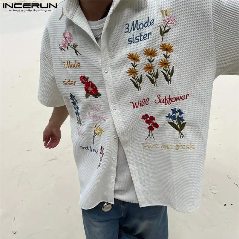 

Handsome Well Fitting Tops INCERUN Men's Colored Floral Printed Shirts Streetwear Personality Short Sleeved Lapel Blouse S-5XL