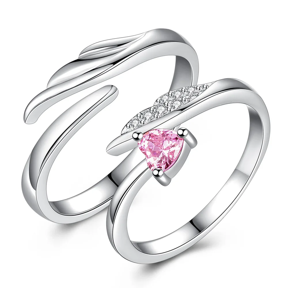 925 Sterling Silver Luxurious Wings Heart Shape Zirconia Ring