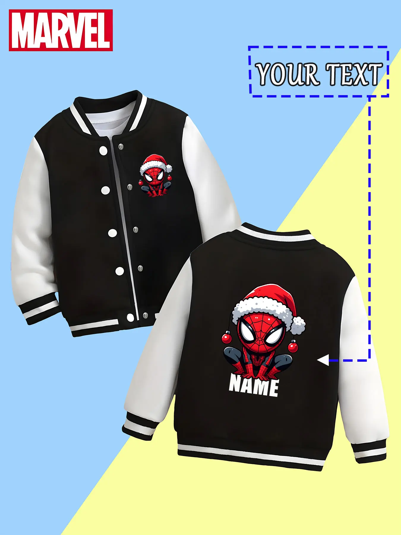 

MINISO Marvel Boys Baseball Jacket - Cute Christmas Spider-Man print, adorable design, warm and cute for fall and winter, perfec