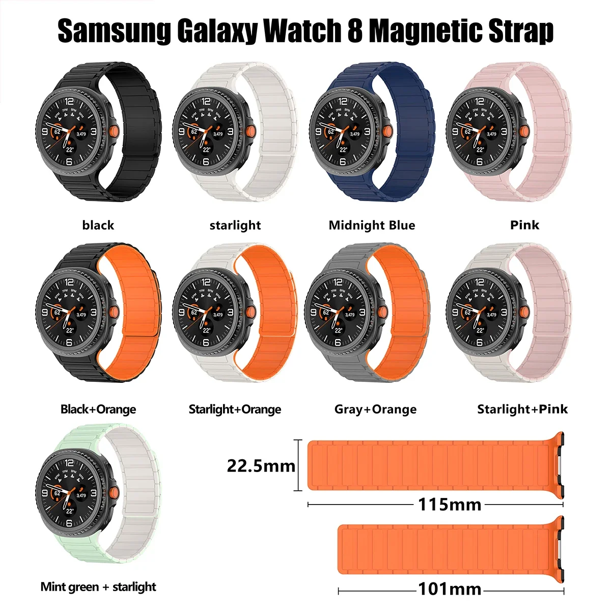 สายนาฬิกาซิลิโคนแม่เหล็กสําหรับ Samsung Galaxy Watch 8 40 มม.44 มม.ไม่มีช่องว่างสําหรับ Galaxy Watch 8 คลาสสิก 46 มม.สร้อยข้อมือ Correa