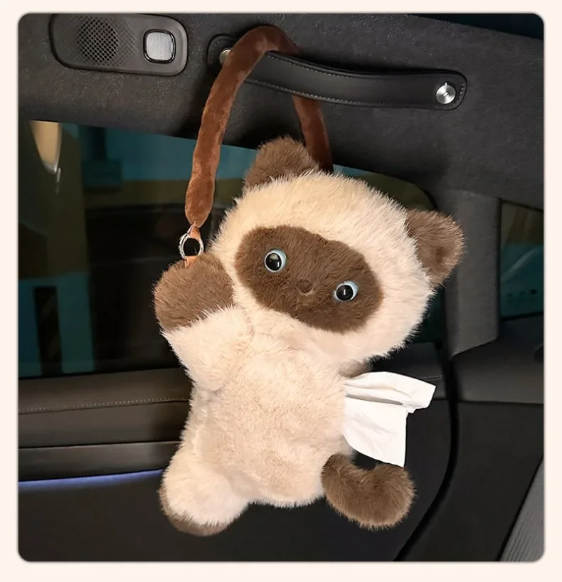 1Pc Cartoon Cat Car Tissue Box Creative Doll Universal Car Hanging Pumping Box Cute Plush Vehicle Tissue Case Paper Hanging Bag