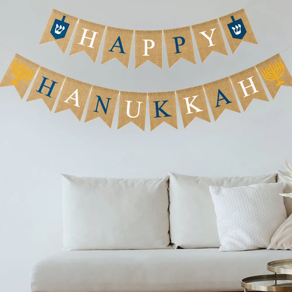 

1 Set Hanukkah Linen Cloth Banner Pendant Festival Party Hanging Decor Small Lightweight Reusable Decoration Supplies
