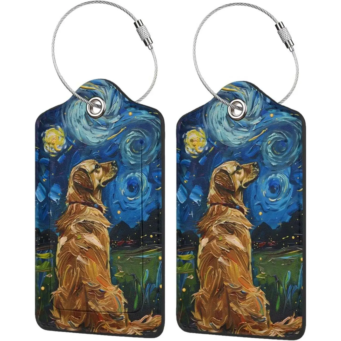 

Звездная ночь, золотистый ретривер, багажная бирка, чемоданы, кожаная именная бирка для багажа, милые дорожные багажные бирки с забавной надписью