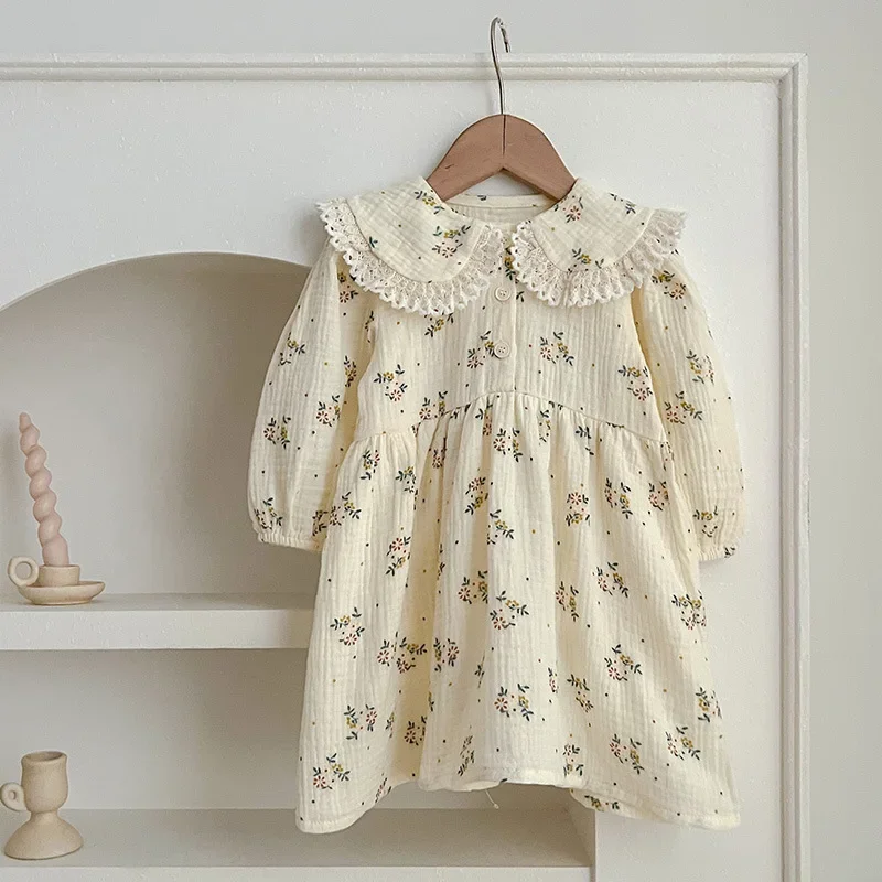 

Kids Floral Dress 2025 New Spring Forest Series Baggy Simple Style Korean Casual Doll Collar