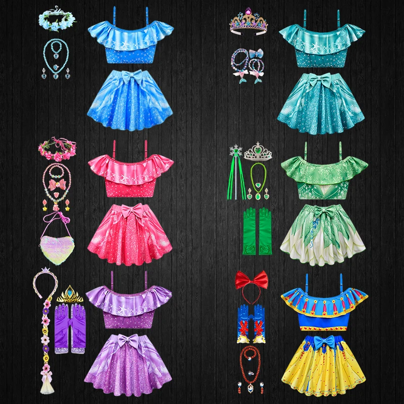 

2023 Aurora Cinderella Princess Split Swimsuit for Girls One Piece Baby Ariel Rapunzel Separate Sling Swimwear Kids Beach Bikini