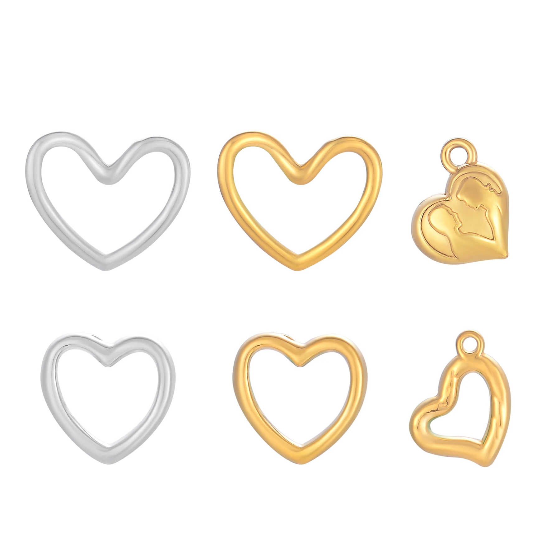 2Pcs Fashion Stainless Steel Heart Charms Pendants For DIY Making Bracelet Necklace Jewelry Hollow out Accessories