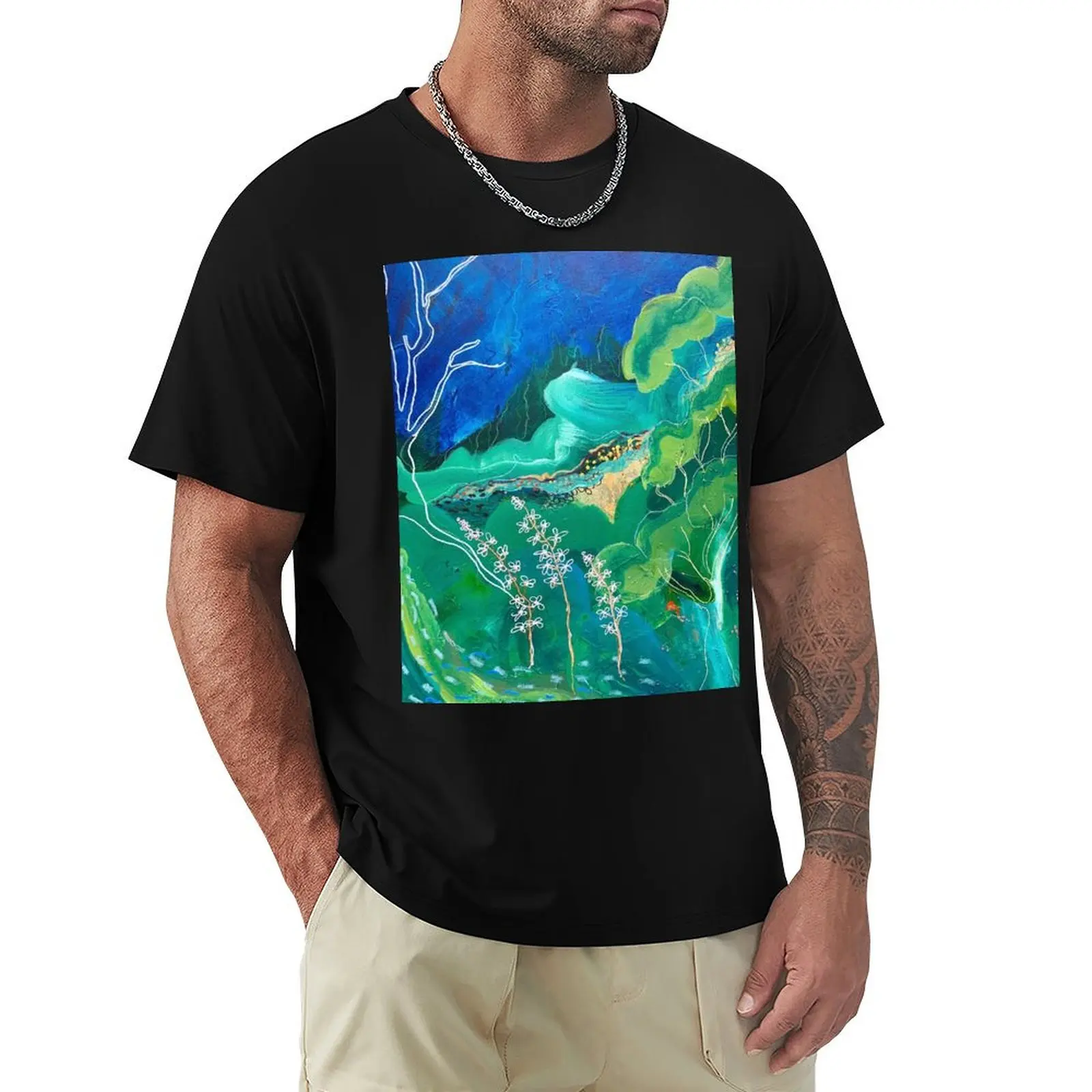 

Ghost Gums and Silver Sea abstract artwork by Lara Bardsley ART T-Shirt anime Luxury man Man t-shirt clothing for men