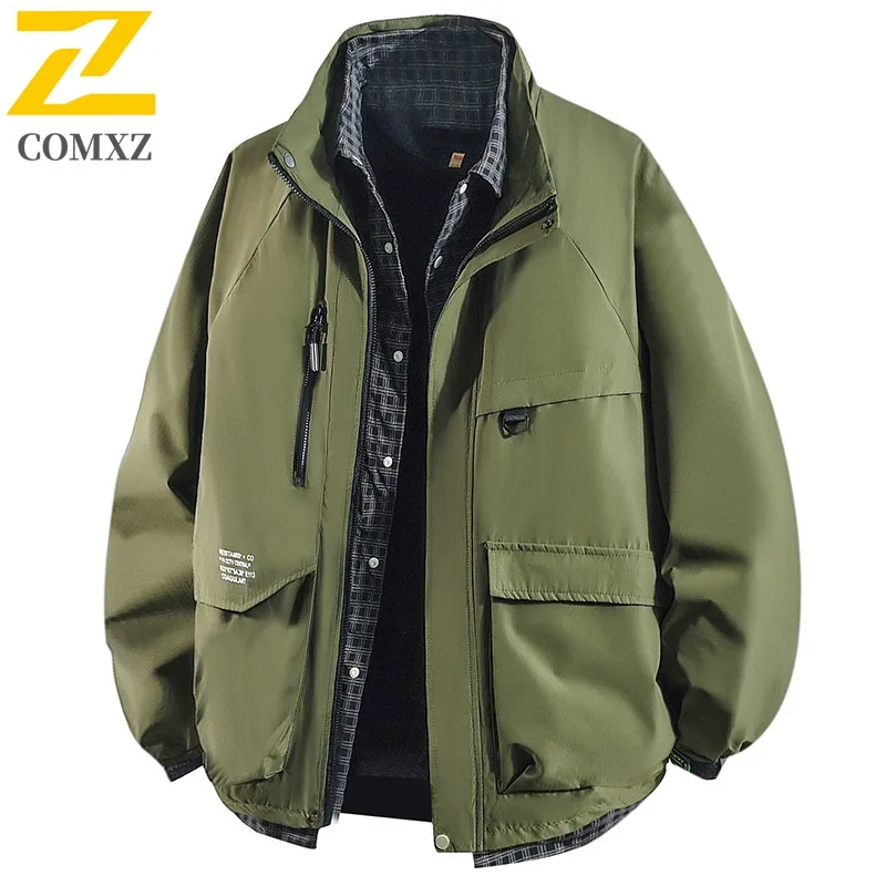 

COMXZ 2025 3D Pattern M 6XL Cross Border Plus Size Jacket Men Hot Sale Fake Two Piece Coat Spring Autumn Trendy Workwear Top