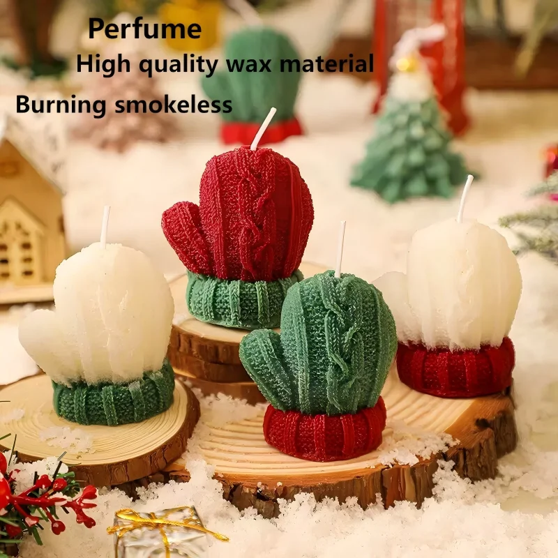 

Winter Christmas Scented Candles, Atmosphere Mini Wool Gloves Shape Fragrance Small Gift Christmas Candles