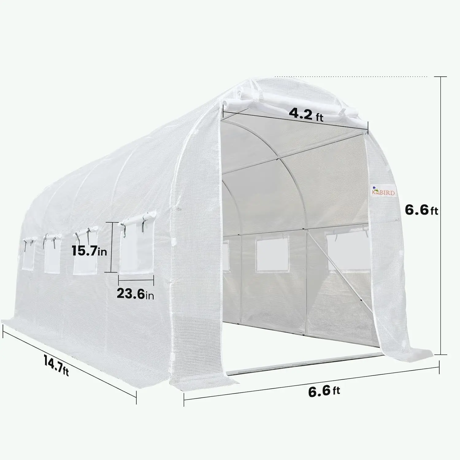 15x6.6x6.6FT Large Walk-in Greenhouse Heavy Duty Galvanized Steel Frame 2 Zippered Screen Doors 8 Screen Windows