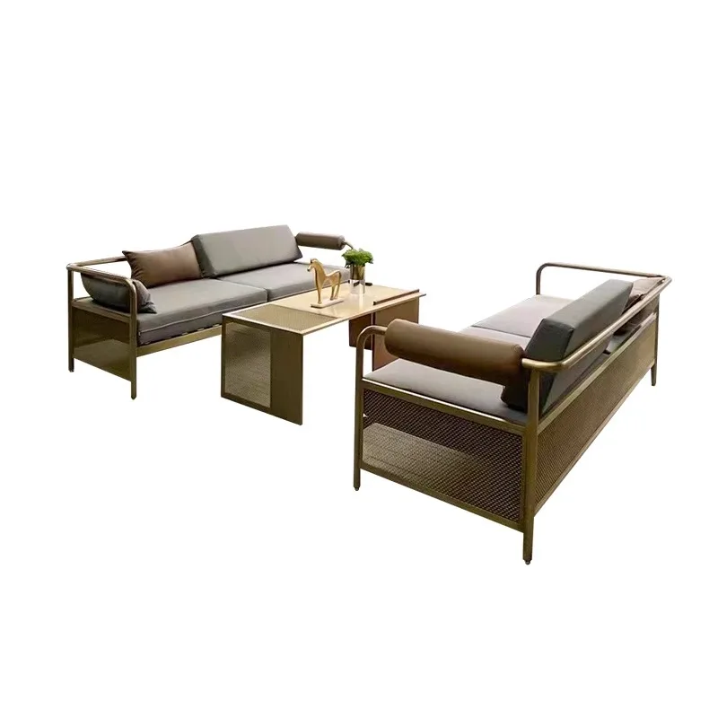 

Modern simple stainless steel sofa courtyard garden bed and breakfast hotel terrace coffee table combination sofa
