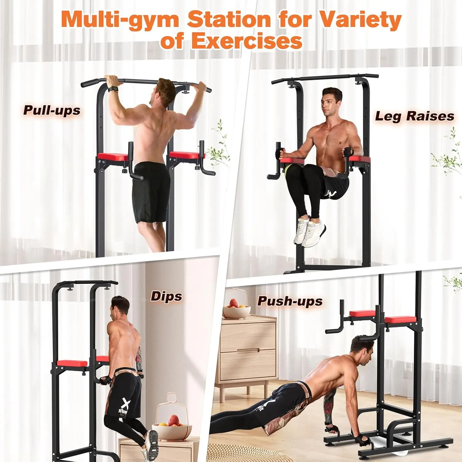 REBUILD YOUR LIFE Power Tower Pull Up Bar Dip Station for Home Gym Adjustable Height Strength Training Workout Equipment