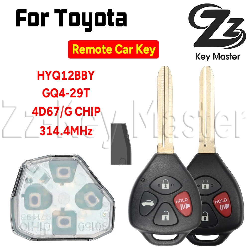 

Zz Key Master Автомобильный дистанционный ключ HYQ12BBY/GQ4-29T 4D67/G CHIP 314,4 МГц для Toyota Camry Corolla Avalon Matrix RAV4 Venza Yari Hilux