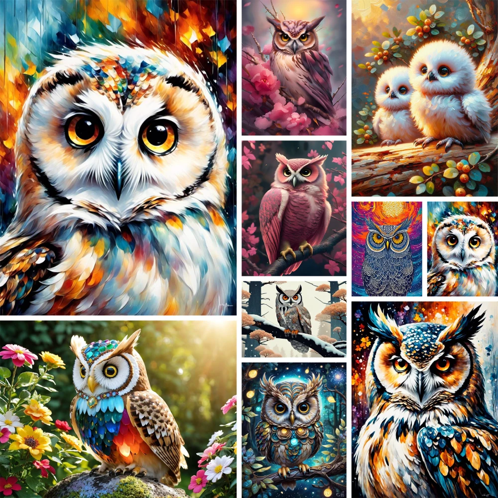 Bird Cute Owl Pre-Printed Cross Stitch Full Kit DIY Embroidery DMC Threads Hobby Sewing Knitting Handicraft Package Floss Magic