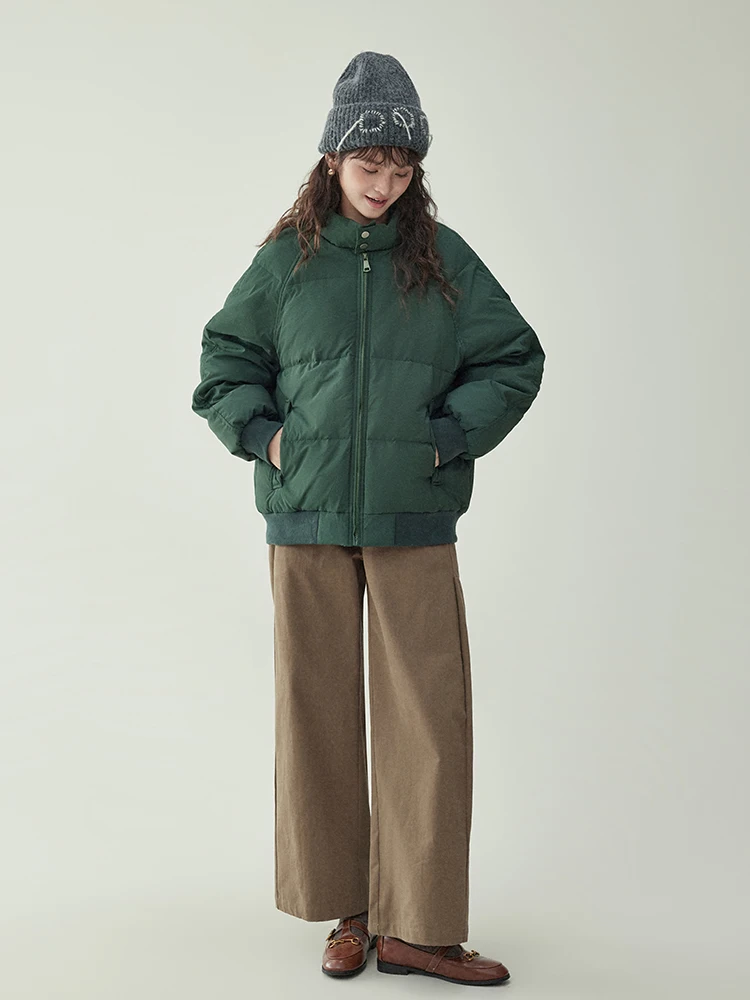 Women's Winter Solid Stand Collar Puffer Jacket Warm Loose Fit Cotton Coat with Zip-Up Closure Oversized Quilted Outerwear