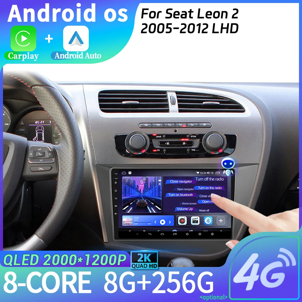 

Car Radio Multimedia Navigation Android 14 Stereo Head Unit Screen For Seat Leon 2 2005-2012 LHD 4G 2CIN WIFI