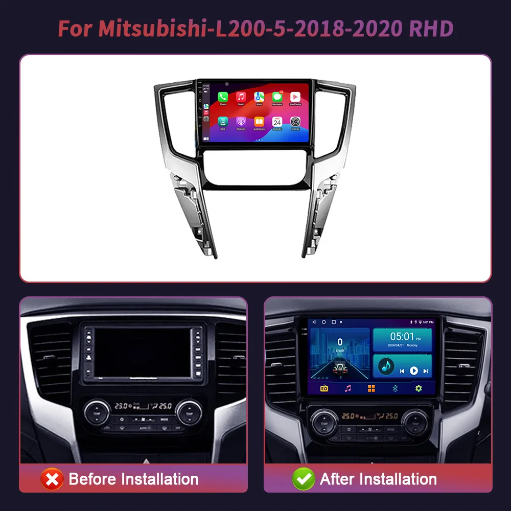 Multimedia radiowe samochodowy GPS wideo dla Mitsubishi L200 5 prawa ręka 2018 - 2020 Android 14 nawigacja Autoradio ekran Stereo