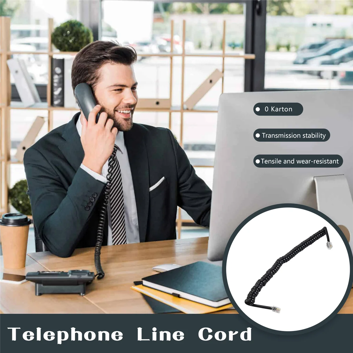 

Upgraded 9.3" Black RJ9 Telephone Phone Modem Coil Line Cord Cable